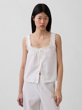 ISO!!!! GAP White Eyelet Lace-Trim Button Front Tank